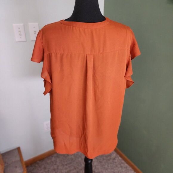 Calvin Klein Burnt Orange Top Ruffle Sleeves - Picture 3 of 4